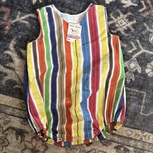 Baby boy size 12 months vintage buster brown vertical striped sleeveless romper